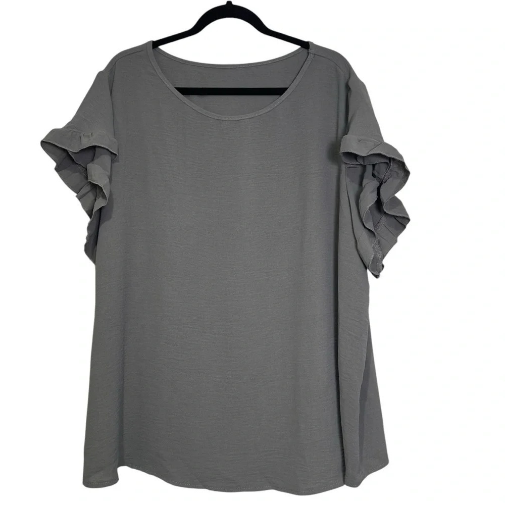 SHEIN Curve Women’s 4XL Gray Ruffle Short Sleeve Blouse